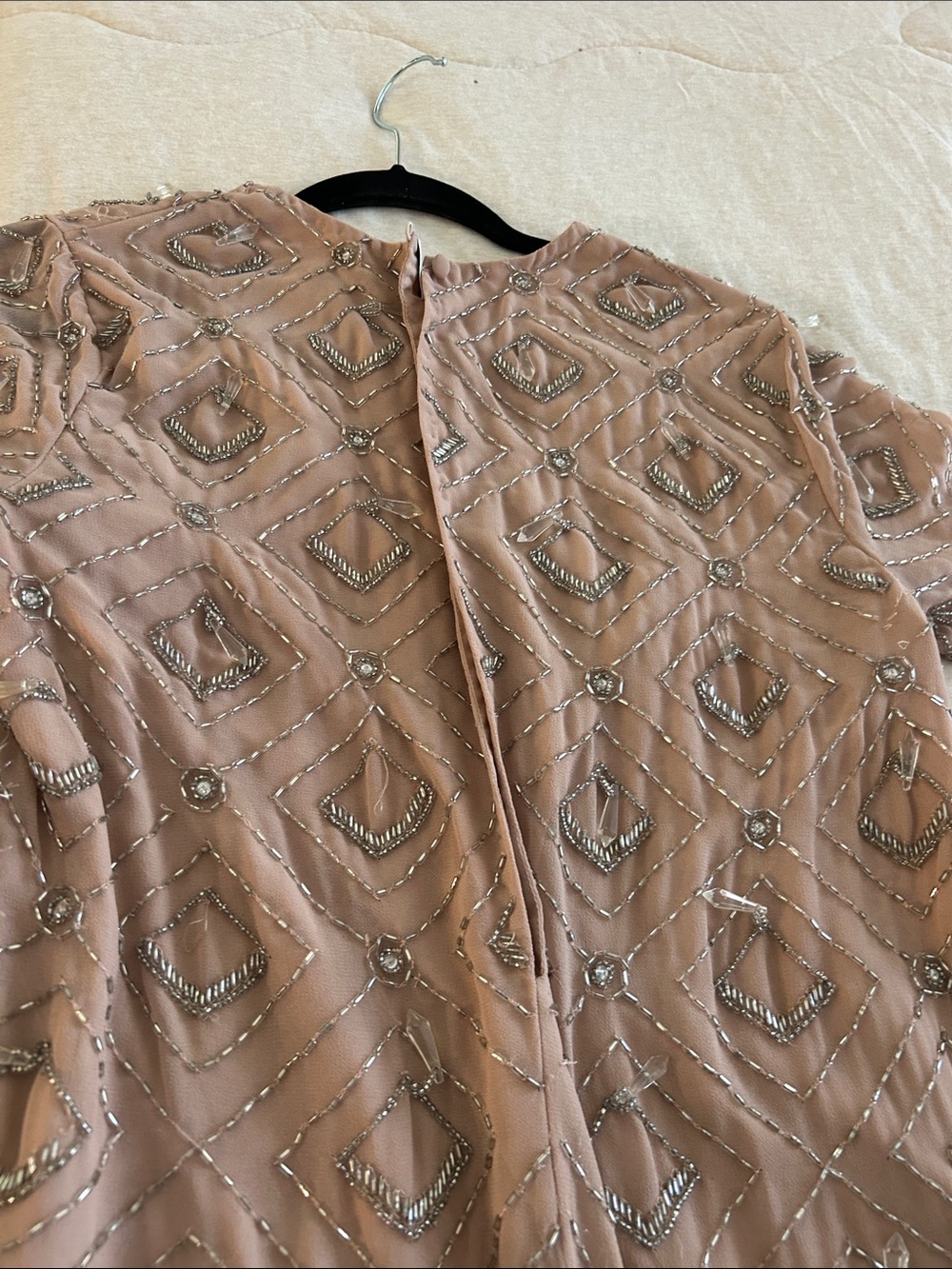 ASOS Blush Pink Beaded Long Sleeve Feather Cuff Dress - Picture 6 of 9